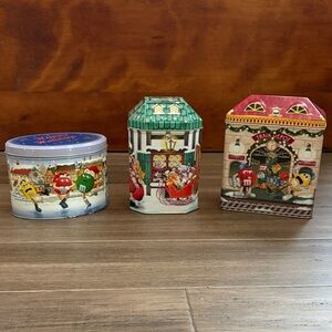 M&M'S Vintage (2) 1999,  (1) 2001 Holiday Tin Trio.